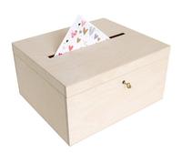 Creative Deco Unpainted Rectangular Small Wooden Storage Box 29 X 25 X 15 Cm With Lock & Key