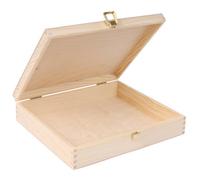 Creative Deco Unpainted Rectangular Small Wooden Storage Box 29 X 25 X 6.5 Cm With Golden Latch & Hinged Lid