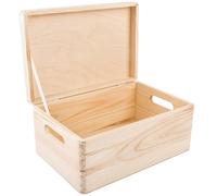 Creative Deco Unpainted Rectangular Storage Box 30 X 20 X 14 Cm (+/-1 Cm) With Hinged Lid & Handles