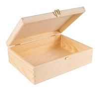 Creative Deco Unpainted Rectangular Wooden Storage Box 33.8 X 24.8 X 10 Cm (+/-1 Cm) With Golden Latch & Hinged Lid