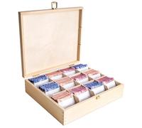 Creative Deco Unpainted Wooden Tea Box Storage Lid | 12 Compartments | 29x25.5x7.5cm | Natural Wood | Luxury Compartment Organiser Keepsake Caddy Chest Easter | Chocolate Coffee | Gift Box