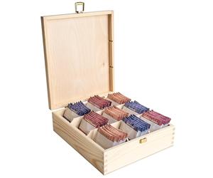 Creative Deco Unpainted Wooden Tea Box Storage Lid | 9 Compartments