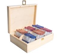 Creative Deco Unpainted Wooden Tea Box Storage with Lid | 6 Compartments | 21x16x7cm | Natural Wood | Luxury Compartment Organiser Keepsake Caddy Chest Easter | Chocolate Coffee | Gift Box
