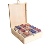Creative Deco Unpainted Wooden Tea Box Storage with Lid | 9 Compartments | 23.5x20.5x7.5cm | Natural Wood | Luxury Compartment Organiser Keepsake Caddy Chest for Chocolate Coffee | Gift Box