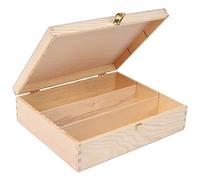 Creative Deco Unpainted Wooden Wine Box with Clasp | 3 Bottles | 35x30x10cm | Natural Wood Wine Holder Bottle Easter Gift Storage Box Chest | Presentation Box