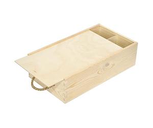 Creative Deco Unpainted Wooden Wine Box with Rope | 2 Bottles | 35x20x10cm (+- 1 cm) | Natural Wood Wine Holder Bottle Easter Gift Storage Box Chest | Presentation Box