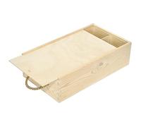 Creative Deco Unpainted Wooden Wine Box with Rope | 2 Bottles | 35x20x10cm | Natural Wood Wine Holder Bottle Gift Christmas Xmas Storage Box Chest | Presentation Box