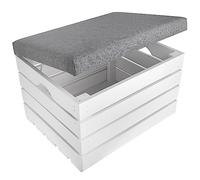 Creative Deco Upholstered Chest With Grey Seat Ottoman | 50 x 40 x 35 cm | Storage Bench Box | White Wooden Chest | Natural Wood Seat Storage Box | Pouf