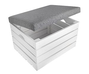 Creative Deco Upholstered Chest With Grey Seat Ottoman | 50 x 40 x 35 cm | Storage Bench Box | White Wooden Chest | Natural Wood Seat Storage Box | Pouf