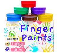 Creative Deco Washable Kids Finger Paints Poster Paint | 6 x 125 ml Pot | Non-Toxic & Safe for Baby, Toddler, Child | Intense Colours | Water-Based Washable Paint