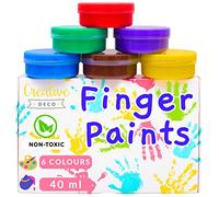Creative Deco Washable Kids Finger Paints Poster Paint | 6 x 40 ml Pot | Non-Toxic & Safe for Baby, Toddler, Child | Intense Colours | Water-Based Washable Paint