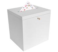 Creative Deco White Lockable Wooden Wedding Card Box | 29 x 25 x 30 cm Storage Box with Lid | Wood Keepsake Memory Trinket Chest for Post | for Easter Gift Birthdays Arts & Crafts