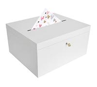 Creative Deco White Lockable Wooden Wedding Card Box | 29x25x15cm Storage Box with Lid | Wood Keepsake Memory Trinket Chest for Post | for Easter Gift Birthdays Arts & Crafts