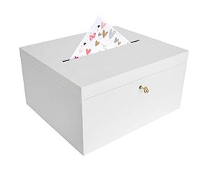 Creative Deco White Lockable Wooden Wedding Card Box | 29x25x15cm Storage Box with Lid | Wood Keepsake Memory Trinket Chest for Post | for Easter Gift Birthdays Arts & Crafts