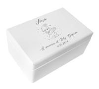 Creative Deco White Personalised Baby Christening Gift for Girls or Boys - Praying Angel | Unique Custom Baptism Boxes | Customised Wooden Storage Box with Hinged Lid | Keepsake/Decoration