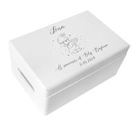 Creative Deco White Personalised Baby Christening Gift for Girls or Boys | Unique Custom Baptism Boxes | Customised Wooden Storage Box with Hinged Lid | Keepsake/Decoration | UV Print