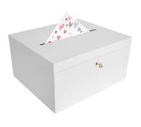 Creative Deco White Rectangular Small Wooden Storage Box 29 X 25 X 15 Cm With Lock & Key