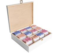 Creative Deco White Wooden Tea Box Storage Lid | 12 Compartments | 29x25.5x7.5cm | Natural Wood | Luxury Compartment Organiser Keepsake Caddy Chest Easter | Chocolate Coffee | Gift Box