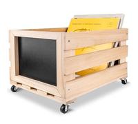 Creative Deco Wooden Box for Vinyl Records with Chalkboard & Wheels | 46 x 36 x 29 cm (+/- 1 cm) | Storage Box for Storing Vinyl | Natural Beech Wood | Up to 80 Discs, Fruit, Vegetable, Wine, Toys