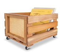 Creative Deco Wooden Box for Vinyl Records with Wheels | 46 x 36 x 29 cm (+/- 1 cm) | Storage Box for Storing Vinyl | Natural Beech Wood | Up to 80 Discs, Fruit, Vegetable, Wine, Toys