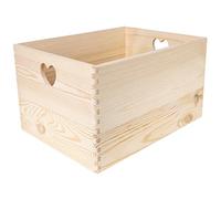 Creative Deco XXL Wooden Crate with Heart Handles | 40 x 30 x 24 cm (+/- 1 cm) | Plain Unpainted Easter Storage Box | Natural Wood | Gift Box Wooden Crates Kitchen Home Storage Documents