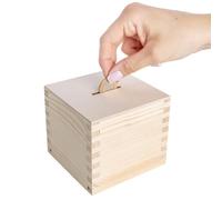 Creative Deco Wooden Money Box Storage Box Piggy Bank | 9.5 x 9.5 x 9 cm (+/- 0.5 cm) | Savings Box | Raw Pine Wood | Perfect as a Money Box, Decoupage Box