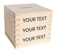 Creative Deco Wooden Money Box Storage Box | Your Text | Personalised Piggy Bank Money Box Gift Box | 9.5 x 9.5 x 9 cm (+/- 0.5 cm) | Savings Box Customised Box | Raw Pine Wood