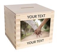 Creative Deco Wooden Money Box Storage Box | Your Text + Photo | Personalised Piggy Bank Money Box Gift Box | 9.5 x 9.5 x 9 cm (+/- 0.5 cm) | Savings Box Customised Box | Raw Pine Wood