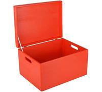Creative Deco XXL Large Red Plain Wooden Storage Box Chest | 40x30x24 (+/-1 cm) | Hinged Lid & Handles | Easter Gift Box Storage | UNSANDED Wood Keepsake Memory Craft
