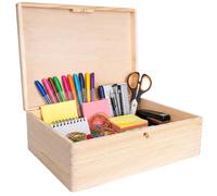 Creative Deco XL Large Plain Wooden Storage Box | 40 x 30 x 14 cm (+/-1 cm) | with Lock, Hinged Lid & Key | Unpainted Gift Easter Box | ROUGH UNSANDED Wood Keepsake Memory Craft Chest