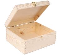 Creative Deco Wooden Storage Box Unpainted Plain | 29x25x14cm | Golden Latch with Hinged Lid | Gift Christmas Xmas Box Storing Valuables Shoes Tools Kitchen Storage | Wood Keepsake Memory Chest