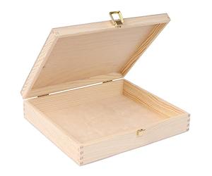 Creative Deco Wooden Storage Box Unpainted Plain | 29x25x6.5cm | Golden Latch with Hinged Lid | Easter Gift Box Box Storing Valuables Shoes Tools Kitchen Storage | Wood Keepsake Memory Chest