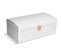 Creative Deco Large Wooden Storage Box White with Lid | 34.5 x 18 x 13.8 cm | Wood Keepsake Treasure Chest Trunk | Easter Memory Box for Art & Craft or as a Gift Box