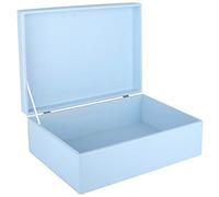 Creative Deco XL Blue Plain Wooden Storage Box | 40 x 30 x 14 cm (+/-1 cm) | with Hinged Lid | Easter Gift Box Storage | ROUGH & UNSANDED Wood Keepsake Memory Craft Chest