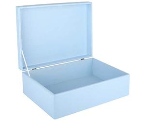 Creative Deco XL Blue Plain Wooden Storage Box | 40 x 30 x 14 cm (+/-1 cm) | with Hinged Lid | Easter Gift Box Storage | ROUGH & UNSANDED Wood Keepsake Memory Craft Chest