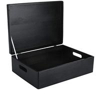 Creative Deco XL Large Black Plain Wooden Storage Box | 40 x 30 x 14 cm (+/-1 cm) | Hinged Lid & Handles | Gift Box Storage | UNSANDED Wood Keepsake Memory Craft Chest