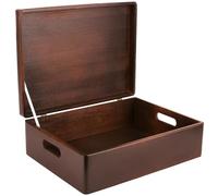 Creative Deco XL Large Brown Plain Wooden Storage Box | 40 x 30 x 14 cm (+/-1 cm) | Hinged Lid & Handles | Gift Christmas Xmas Box Storage | UNSANDED Wood Keepsake Memory Craft Chest
