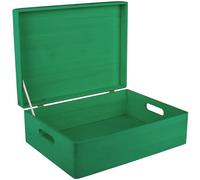 Creative Deco XL Large Green Plain Wooden Storage Box | 40 x 30 x 14 cm (+/-1 cm) | Hinged Lid & Handles | Gift Christmas Xmas Box Storage | UNSANDED Wood Keepsake Memory Craft Chest