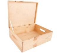 Creative Deco XL Large Plain Wooden Storage Box | 40 x 30 x 14 cm (+/-1 cm) | Hinged Lid & Handles | Unpainted Easter Gift Box Storage | UNSANDED Wood Keepsake Memory Craft Chest