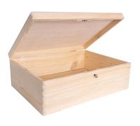 Creative Deco XL Large Plain Wooden Storage Box | 40 x 30 x 14 cm (+/-1 cm) | with Lock, Hinged Lid & Key | Unpainted Gift Christmas Xmas Box | ROUGH UNSANDED Wood Keepsake Memory Craft Chest