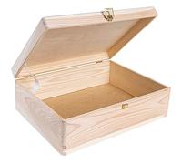 Creative Deco XL Large Plain Wooden Storage Box | 40 x 30 x 14 cm (+/-1 cm) | with Lock & Hinged Lid | Unpainted Gift Easter Box | ROUGH UNSANDED Wood Keepsake Memory Craft Chest