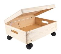 Creative Deco XL Large Plain Wooden Storage Box Chest with Wheels | 40 x 30 x 14 (+/-1 cm) | Hinged Lid & Handles | Unpainted Gift Christmas Xmas Box Storage | UNSANDED Wood
