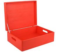 Creative Deco XL Large Red Plain Wooden Storage Box | 40 x 30 x 14 cm (+/-1 cm) | Hinged Lid & Handles | Gift Christmas Xmas Box Storage | UNSANDED Wood Keepsake Memory Craft Chest
