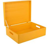 Creative Deco XL Large Yellow Plain Wooden Storage Box | 40 x 30 x 14 cm