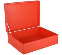 Creative Deco XL Red Plain Wooden Storage Box | 40 x 30 x 14 cm (+/-1 cm) | with Hinged Lid | Gift Christmas Xmas Box Storage | ROUGH & UNSANDED Wood Keepsake Memory Craft Chest