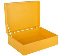 Creative Deco XL Yellow Plain Wooden Storage Box | 40 x 30 x 14 cm (+/-1 cm) | with Hinged Lid | Easter Gift Box Storage | ROUGH & UNSANDED Wood Keepsake Memory Craft Chest