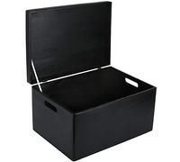 Creative Deco XXL Large Black Plain Wooden Storage Box Chest | 40x30x24 (+/-1 cm) | Hinged Lid & Handles | Easter Gift Box Storage | UNSANDED Wood Keepsake Memory Craft