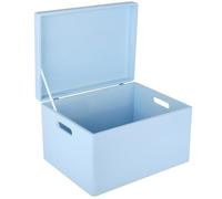 Creative Deco XXL Large Blue Plain Wooden Storage Box Chest | 40x30x24 (+/-1 cm) | Hinged Lid & Handles | Gift Box Storage | UNSANDED Wood Keepsake Memory Craft
