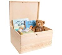 Creative Deco XXL Large Plain Wooden Storage Box | 40 x 30 x 24 cm (+/-1 cm) | with Lock, Hinged Lid & Key | Unpainted Gift Box | ROUGH & UNSANDED Wood Keepsake Memory Craft Chest