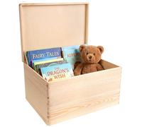 Creative Deco XXL Large Plain Wooden Storage Box | 40x30x24 cm (+/-1 cm) | with Hinged Lid | Unpainted Christmas Gift Box Kitchen Storage | ROUGH & UNSANDED Wood Keepsake Memory Craft Chest